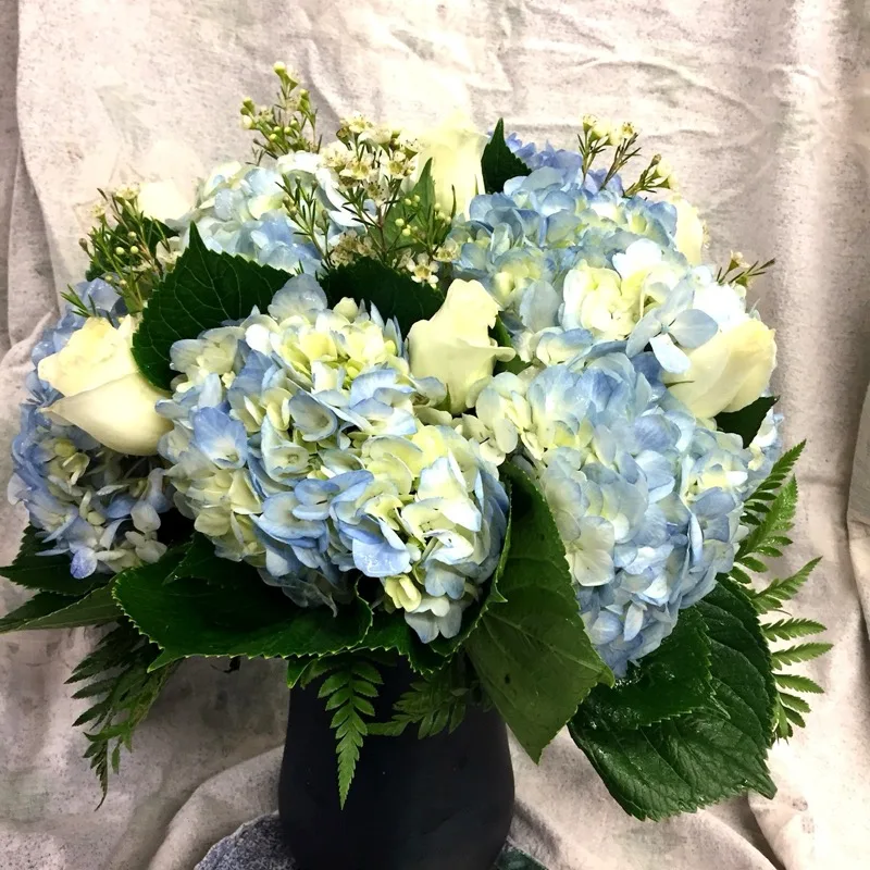 White and blue floral arrangement